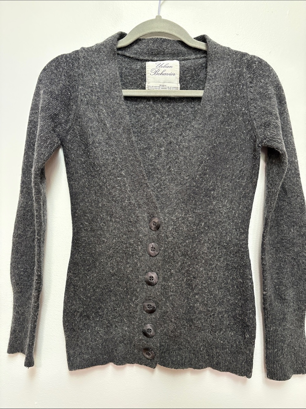V Neck Cardigan Gray Sweater Sz M
